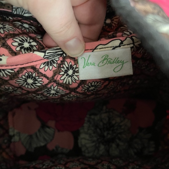 PREOWNED VERA BRADLEY PINK FLORAL TOTE BAG SHOULDER PURSE BROWN - Picture 9 of 10